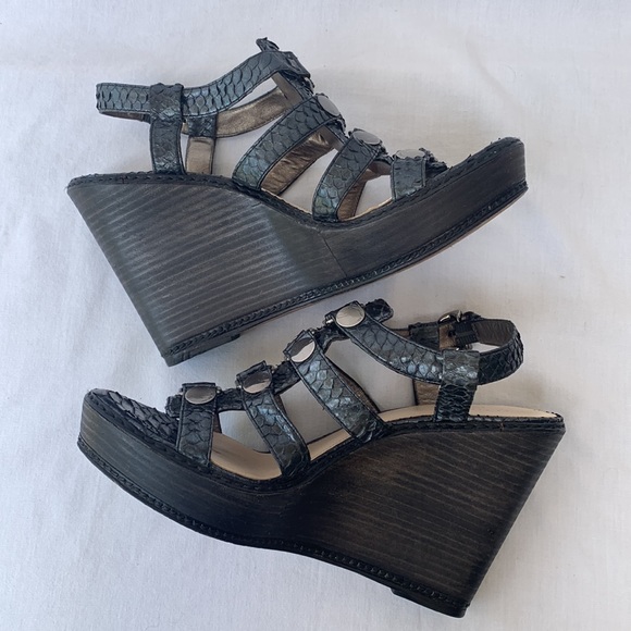 Coach Mallorie Black Wedge Platform Gladiator sandals Sz9 - Picture 5 of 14